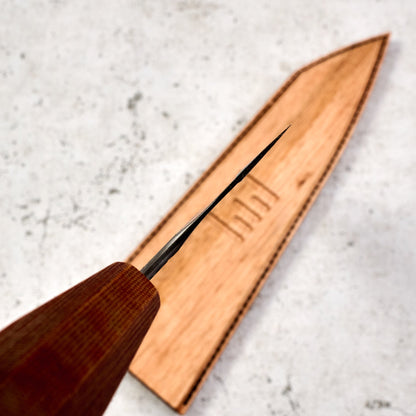Gyuto 225mm 23 Layer Suminagashi Clad Waffle Textured S Grind – side profile