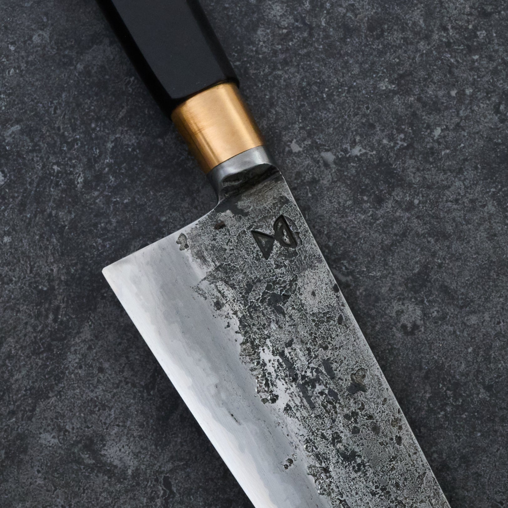 Gyuto 220mm Wrought Iron & Apex Ultra Nogent Integral – detail view