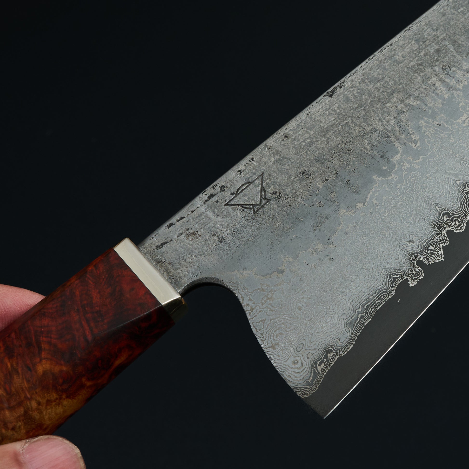 Gyuto 224mm Damascus Clad Apex Ultra Spalted Amboyna – detail view