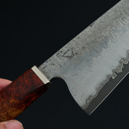 Gyuto 224mm Damascus Clad Apex Ultra Spalted Amboyna – detail view