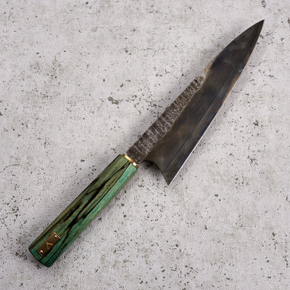 Gyuto 225mm C Grind Spalted Beach & Brass – detail view