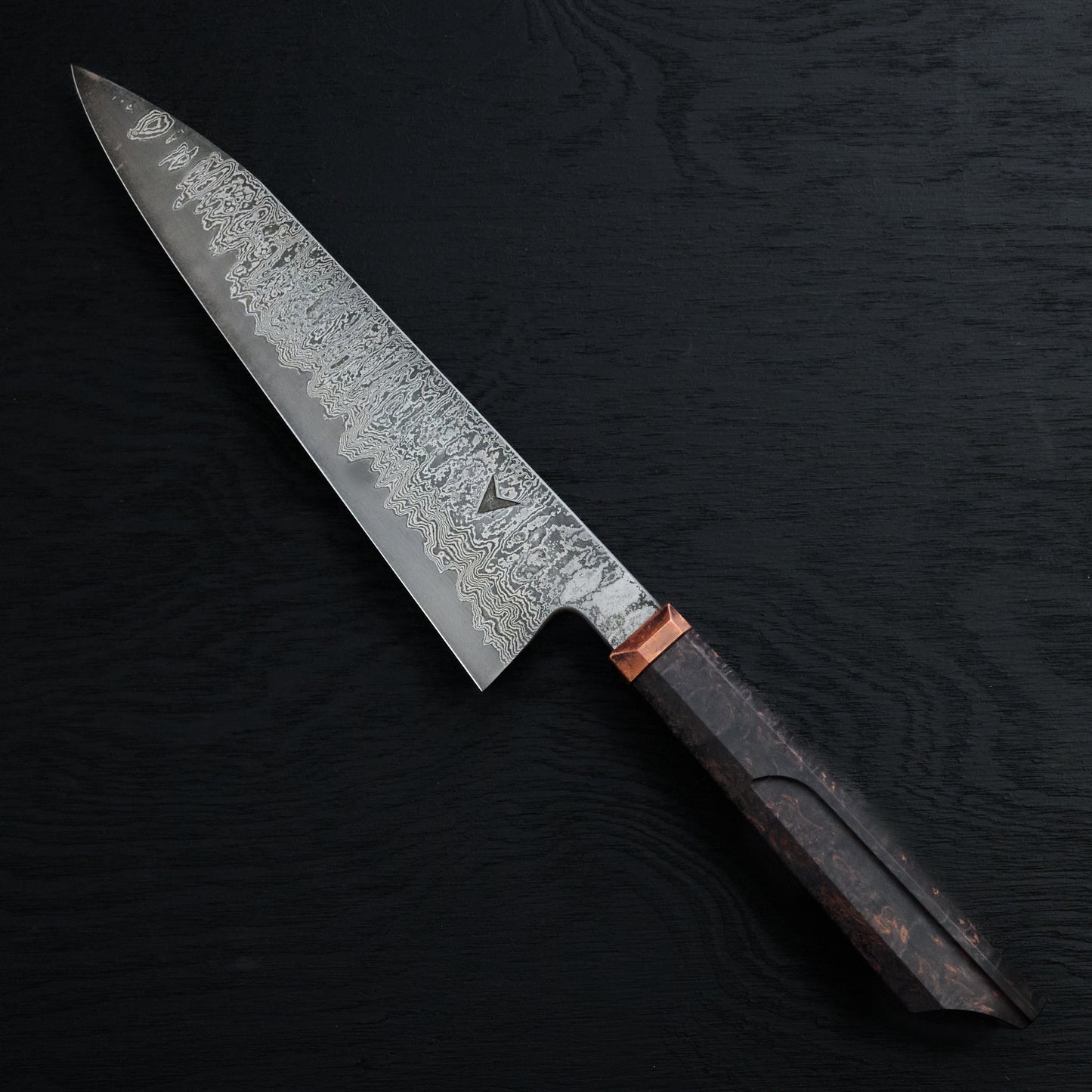 Gyuto 225mm Damascus Clad 1.2419 Karelian Birch and Copper