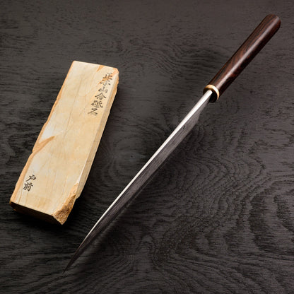 Gyuto 225mm Wrought Iron Clad 135Cr3 Deep Etch – side profile