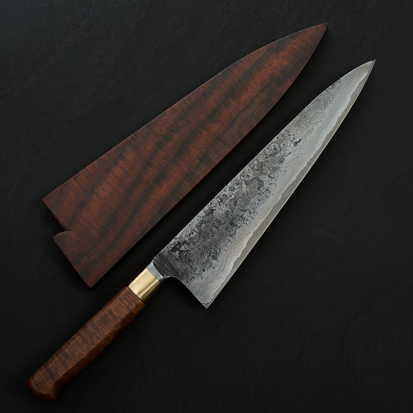 Gyuto 245mm Damascus Clad Nogent Walnut & Brass Integral
