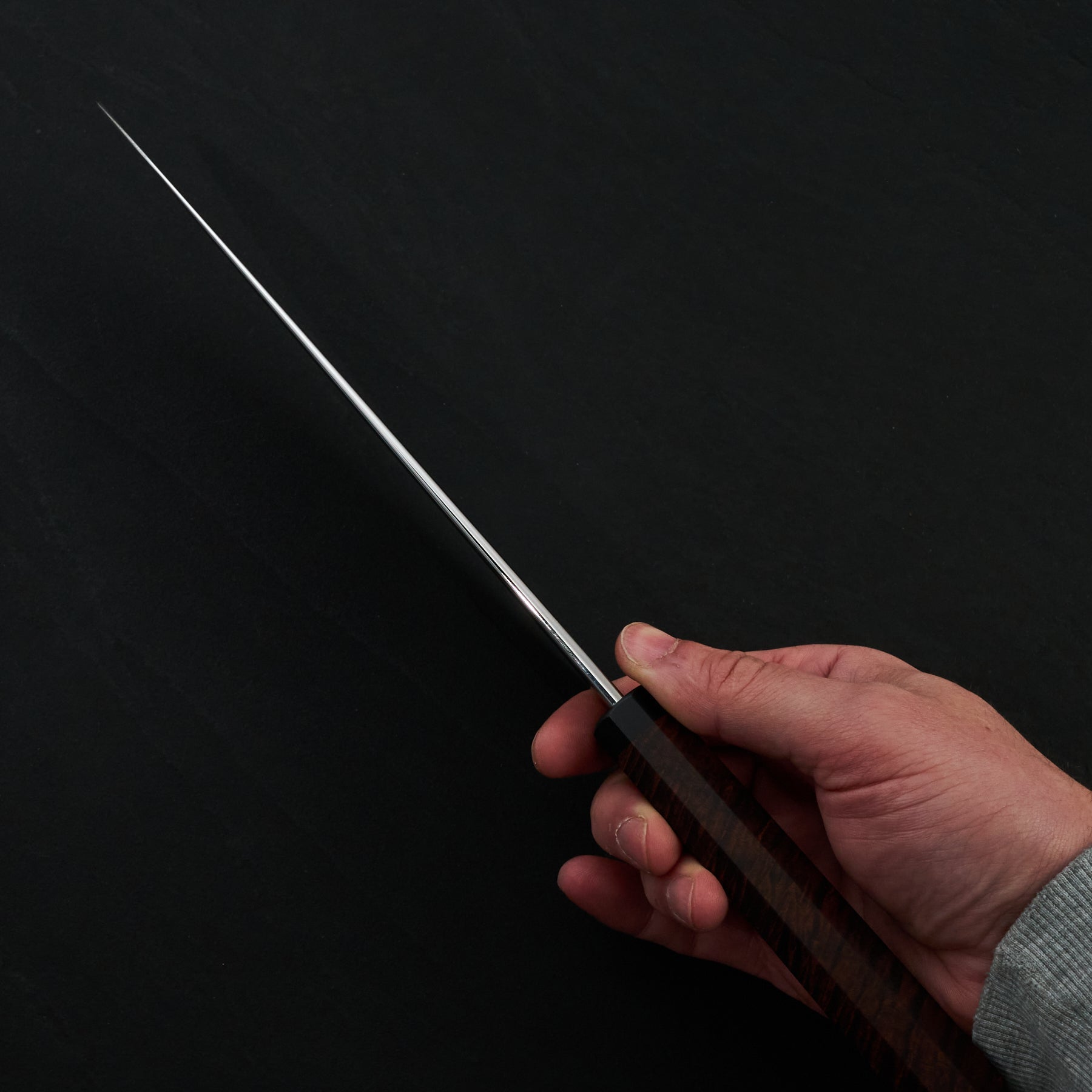 Gyuto 225mm AEB-L Orbital, Gidgee & Double Black canvas Micarta – handle detail