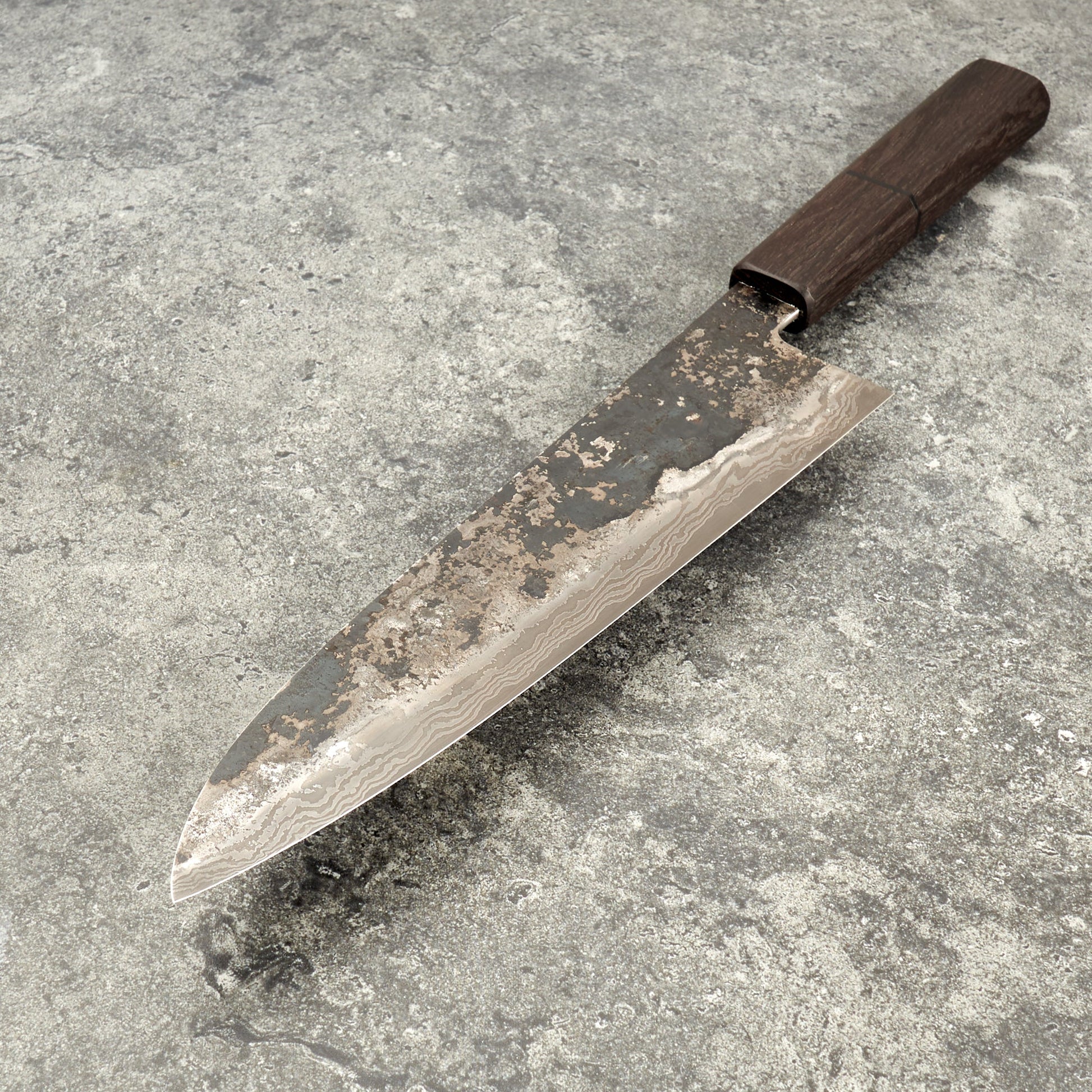 Gyuto 230mm C130 Suminagashi Clad – blade close-up