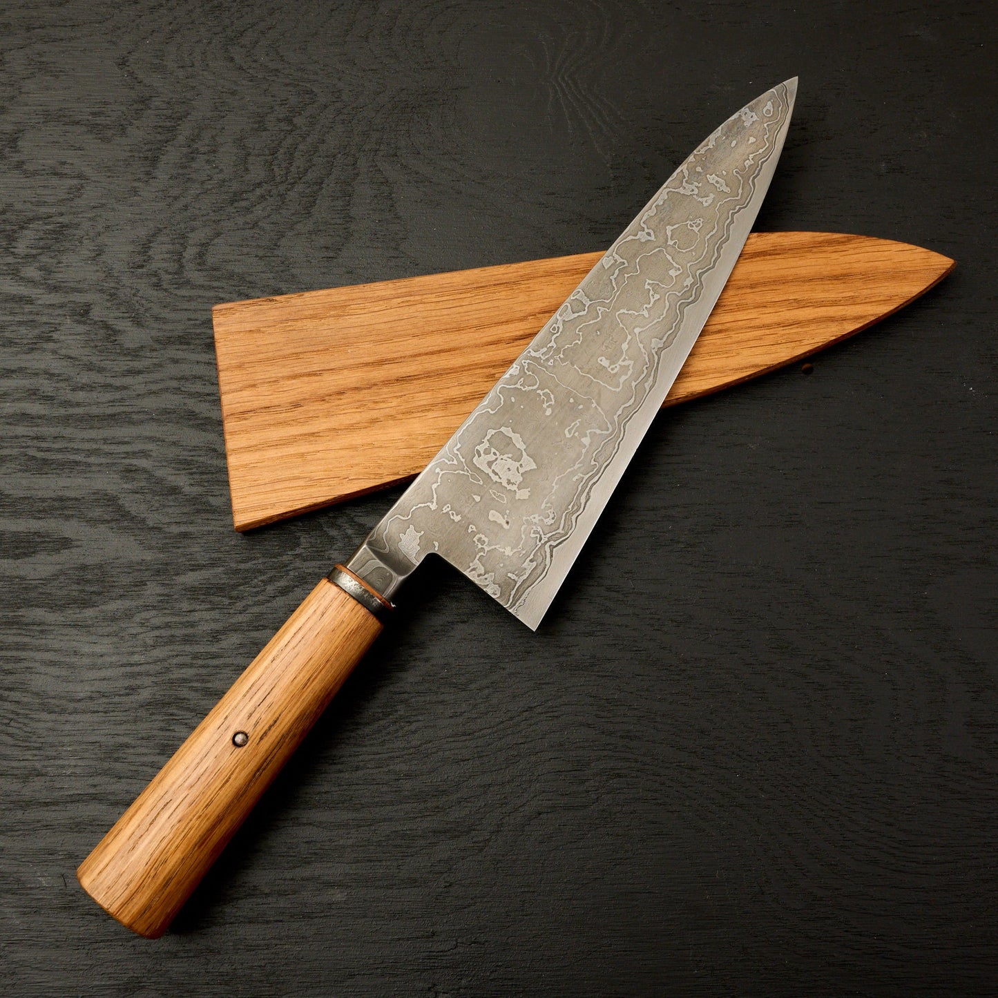 Gyuto 228mm Damascus SanMai AU Integral Takedown – detail view