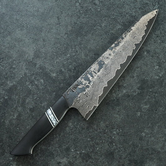Gyuto 230mm Damascus clad 1.2419 Bog Oak & TruStone Tapered Full Tang