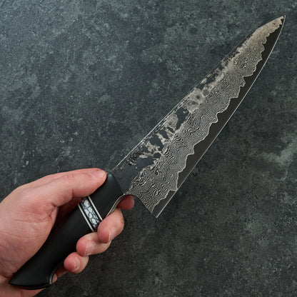 Gyuto 230mm Damascus clad 1.2419 Bog Oak & TruStone Tapered Full Tang – handle detail