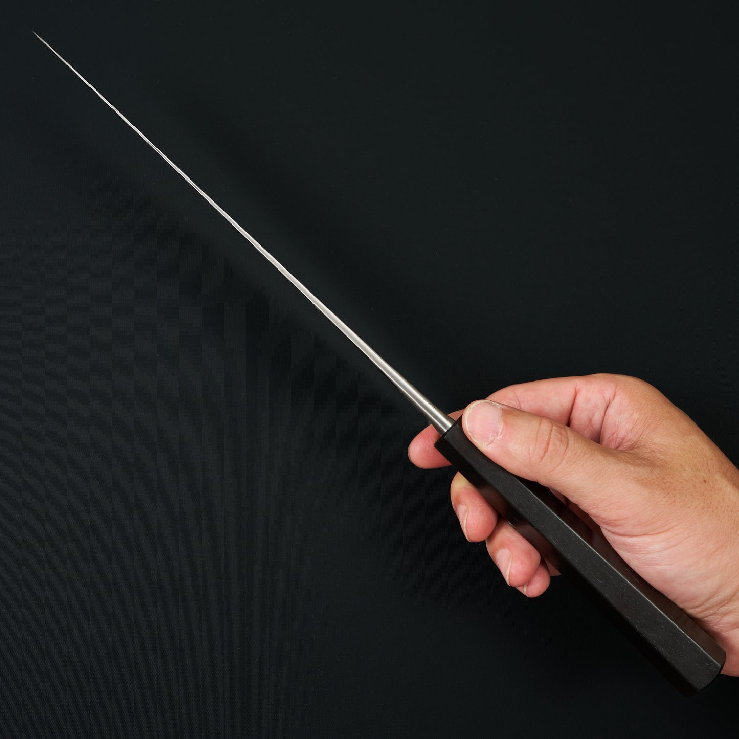 Gyuto 240mm GoMai Damasteel, Ni, Apex Ultra African Blackwood Takedown – blade close-up