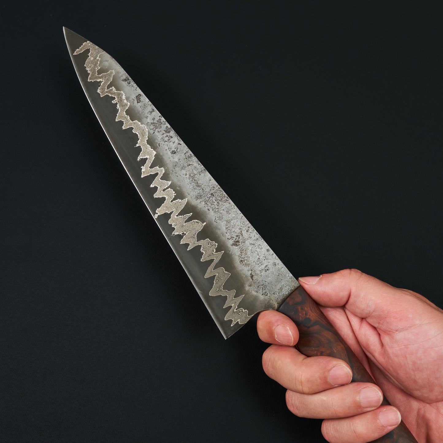 Gyuto 230mm Dammy Line KuMai Ironwood Full Tang – blade close-up