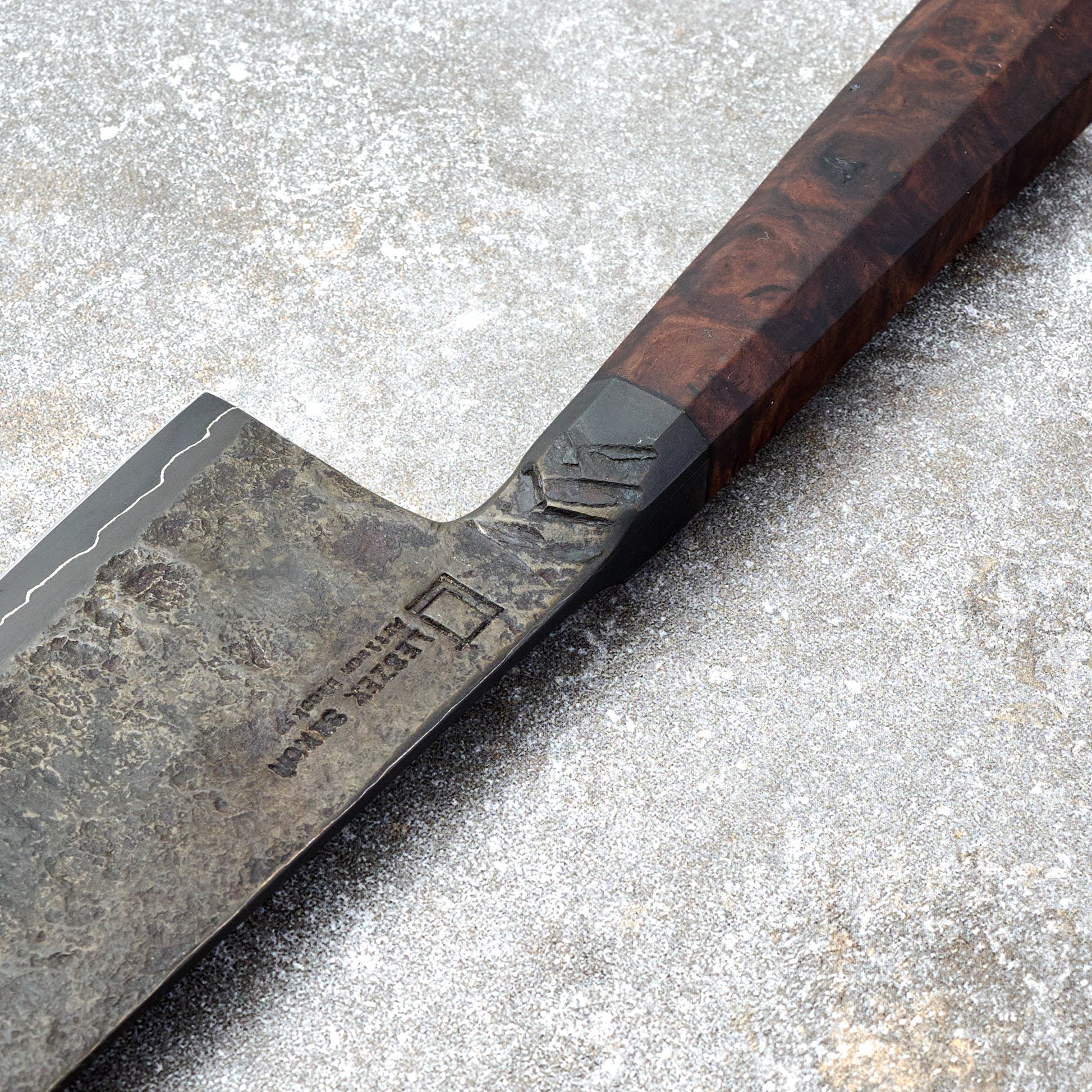 Gyuto 230mm Forged S GoMai Integral Claro Walnut – blade close-up