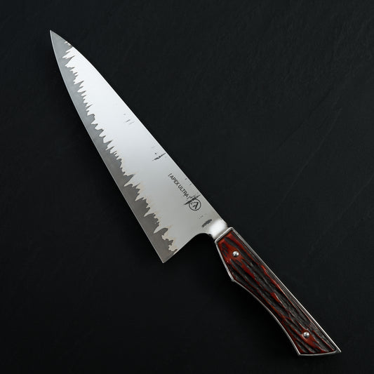 Gyuto 230mm GoMai Stainless Clad Integral I-Beam Handle Carved & Textured Camel Bone