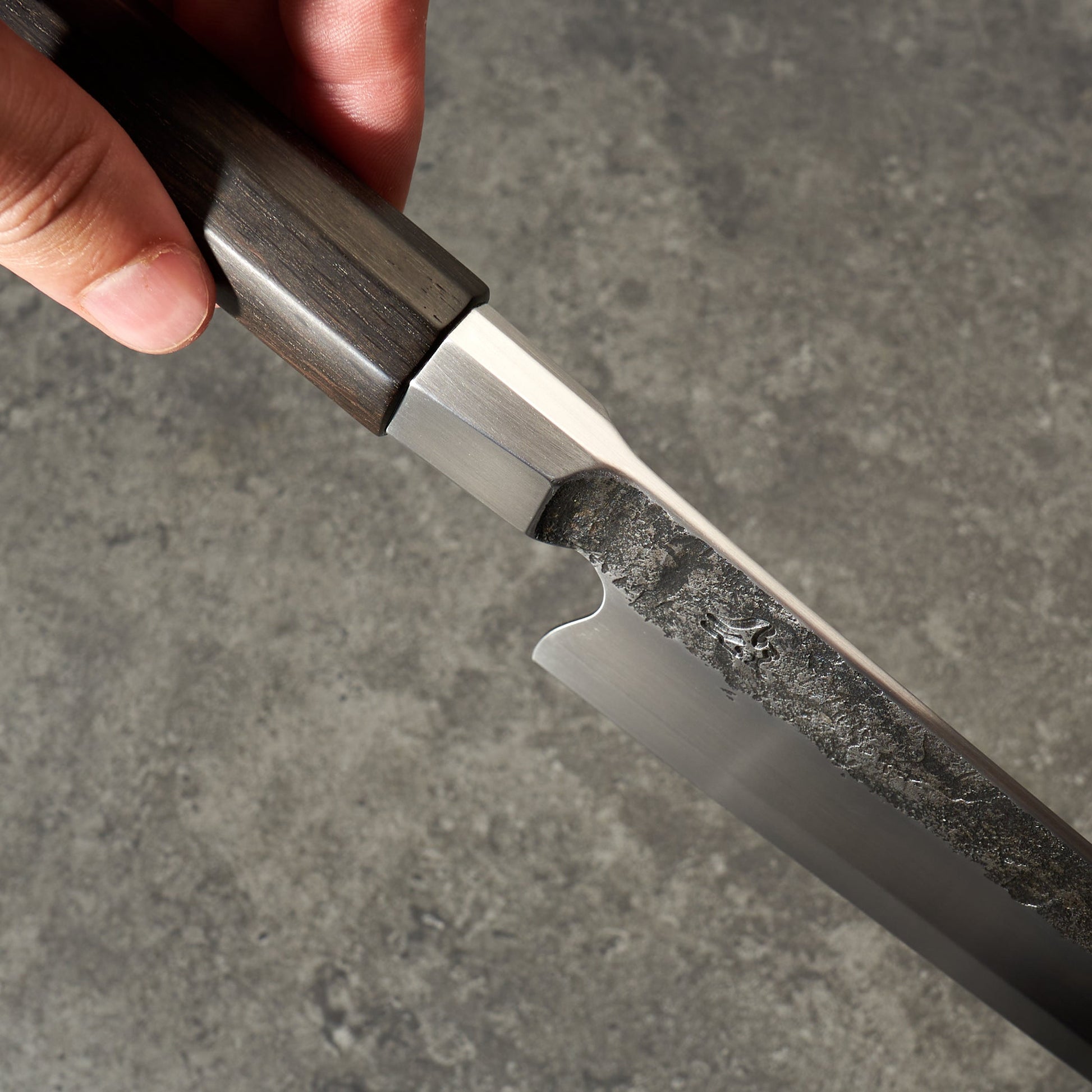 Gyuto 230mm Integral 'Duir' Celtic Ogham 'S' Grind – handle detail