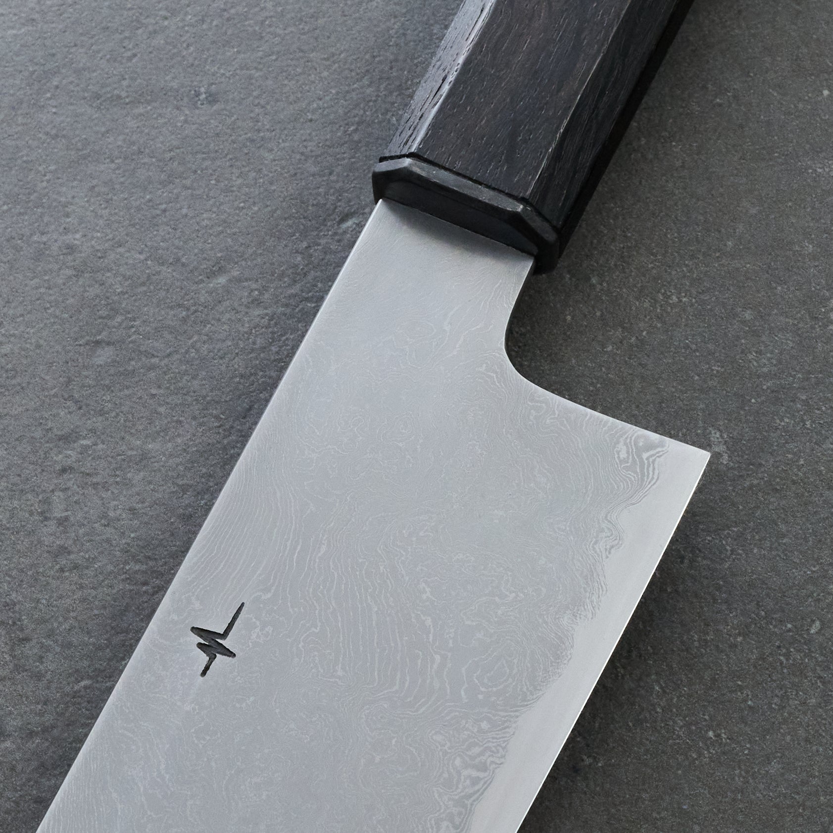 Gyuto 230mm SanMai Damascus Twist 135Cr3 Full Polish – detail view