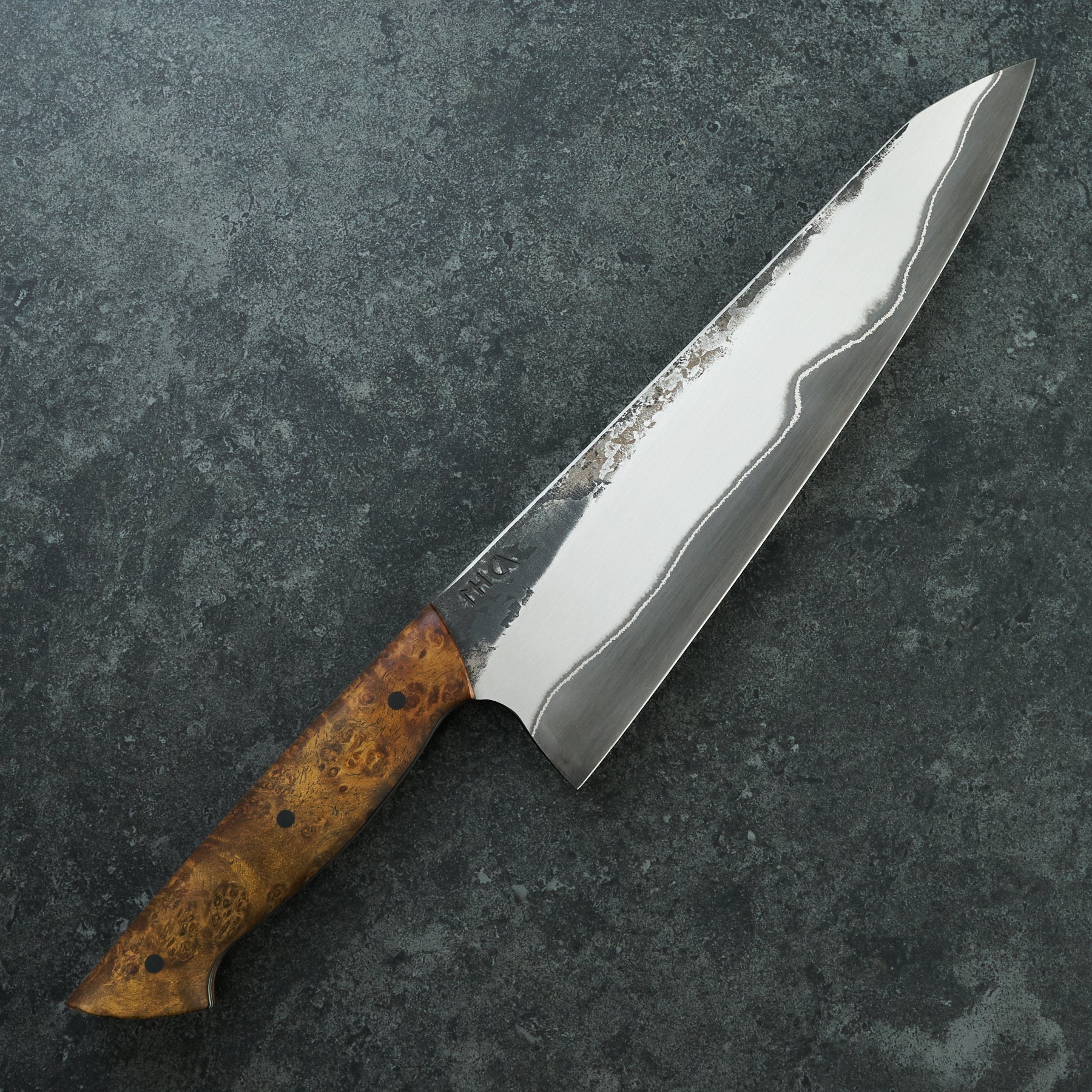Gyuto 230mm Stainless GoMai 1.2419 Maple Burl Full Tang