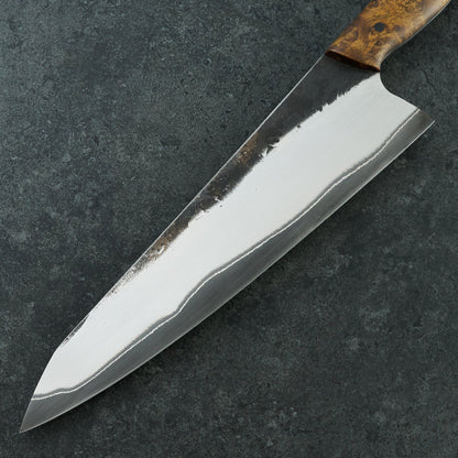 Gyuto 230mm Stainless GoMai 1.2419 Maple Burl Full Tang – detail view