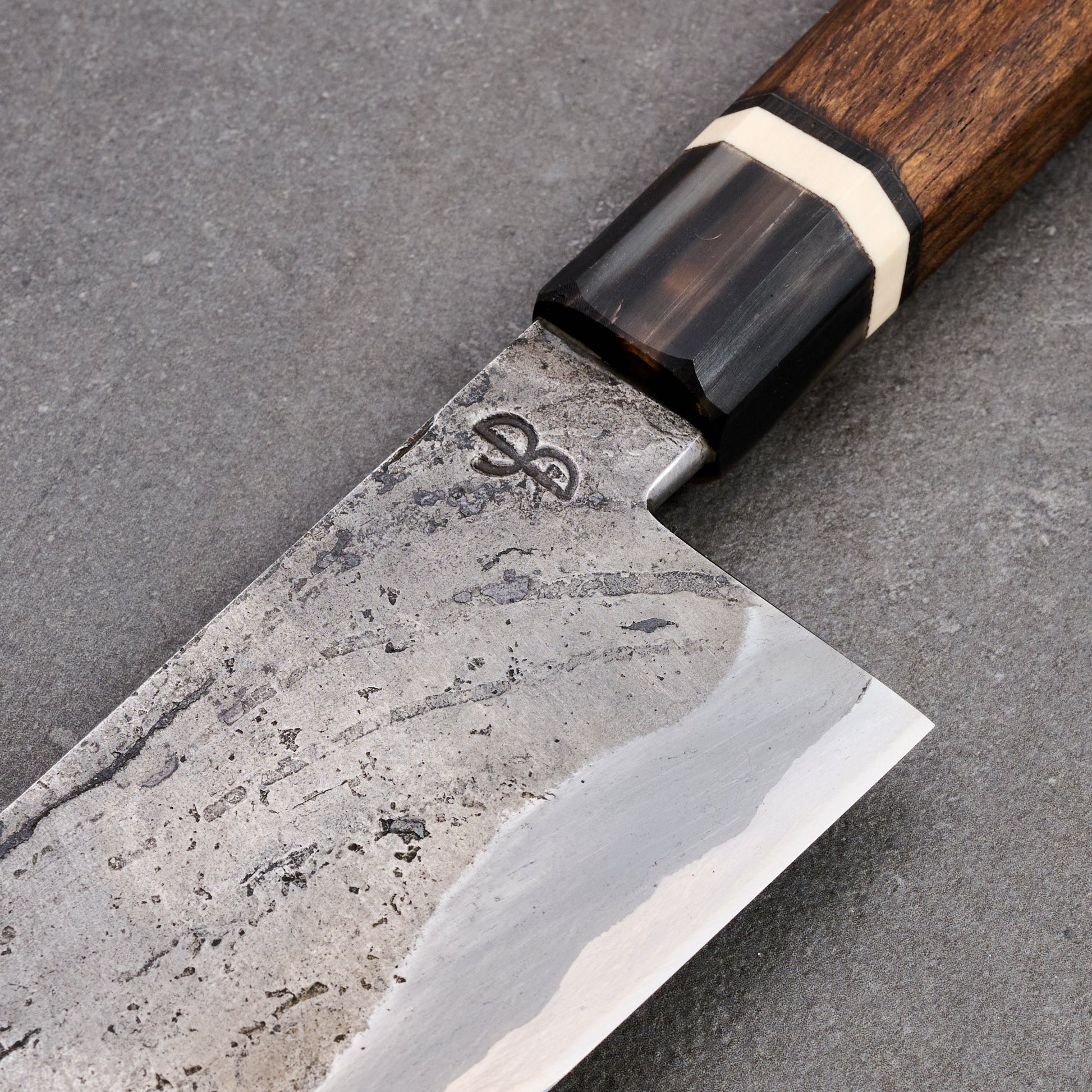 Gyuto 230mm Wrought Iron Clad Apex Kogatana Set – handle detail