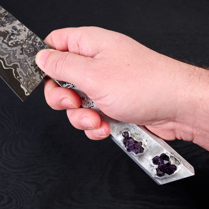 Chef Knife 230mm 'THRN' GoMai Cast Aluminium & Amethyst – side profile