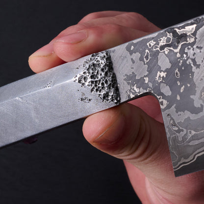 Chef Knife 230mm 'THRN' GoMai Cast Aluminium & Amethyst – blade close-up