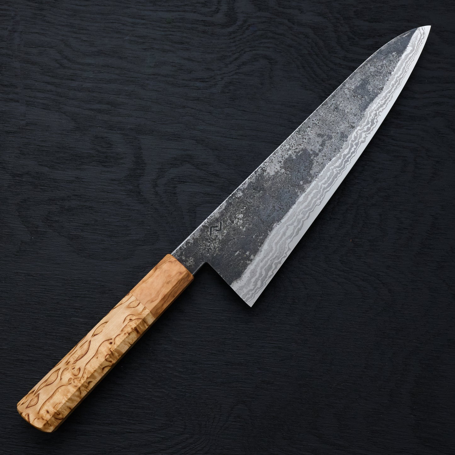 Gyuto 232mm Wrought Iron Suminagashi Clad 135Cr3 Masur & Olive