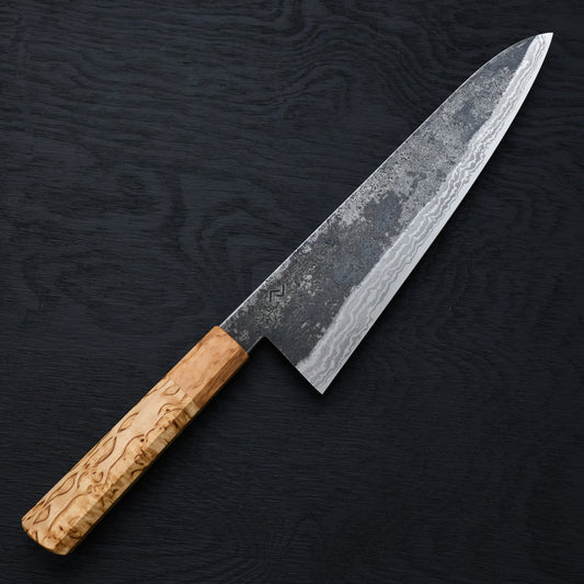 Gyuto 232mm Wrought Iron Suminagashi Clad 135Cr3 Masur & Olive