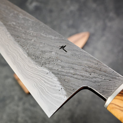 Gyuto 235mm Damascus Twist Clad 135Cr3 Deep Etch – side profile