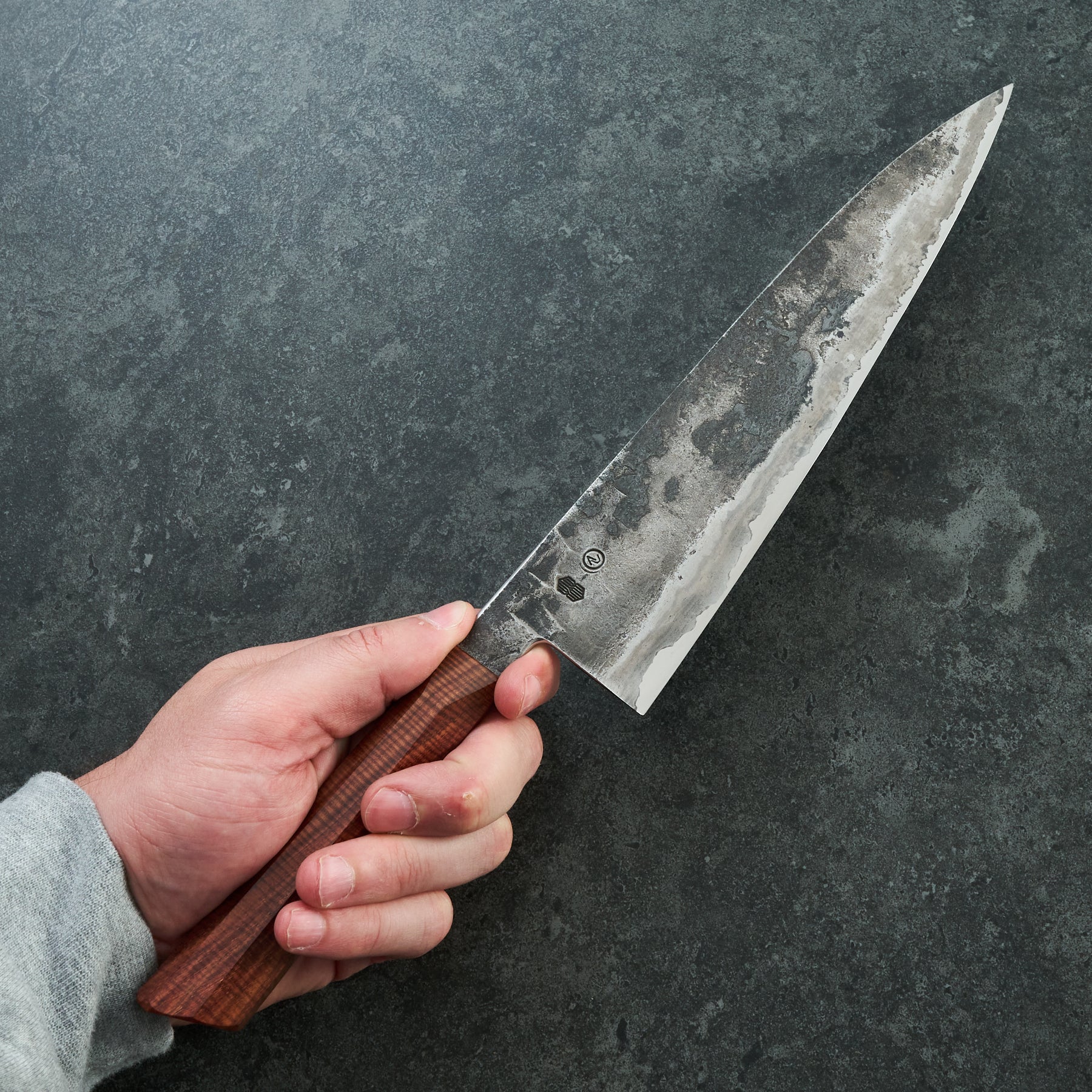 Gyuto 235mm San Mai Wrought Apex Ultra Gidgee High Polish – detail view