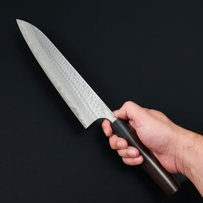 Gyuto 240mm Blue #2 Stainless Clad Tsuchime Rosewood – detail view