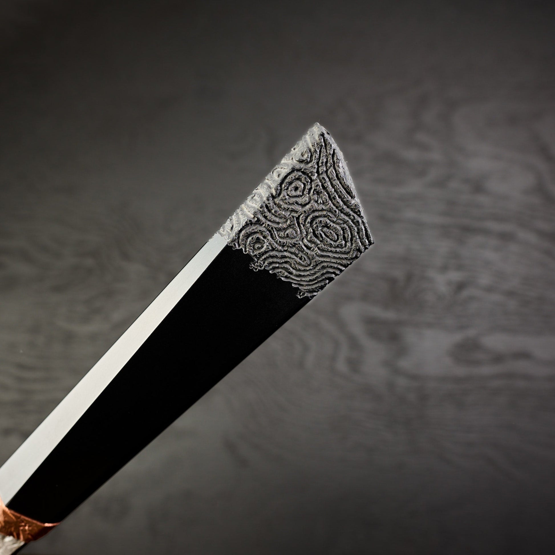 Gyuto 240mm MH Go Mai Damascus, Nickel & Apex Ultra Core – handle detail