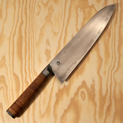 Gyuto 240mm Wrought Iron San Mai Integral Birchbark & Brass – handle detail