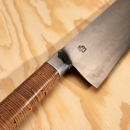 Gyuto 240mm Wrought Iron San Mai Integral Birchbark & Brass – detail view