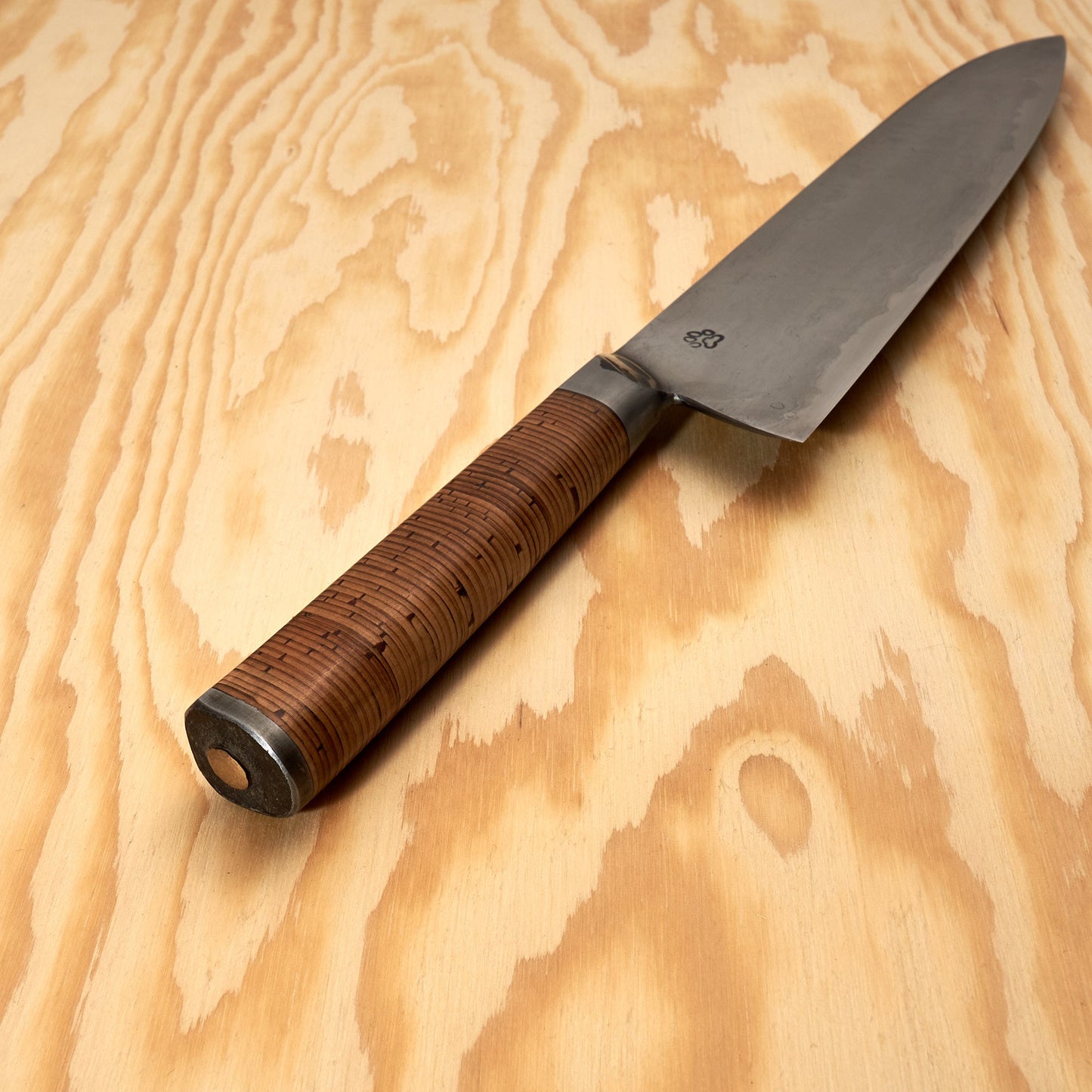 Gyuto 240mm Wrought Iron San Mai Integral Birchbark & Brass – side profile
