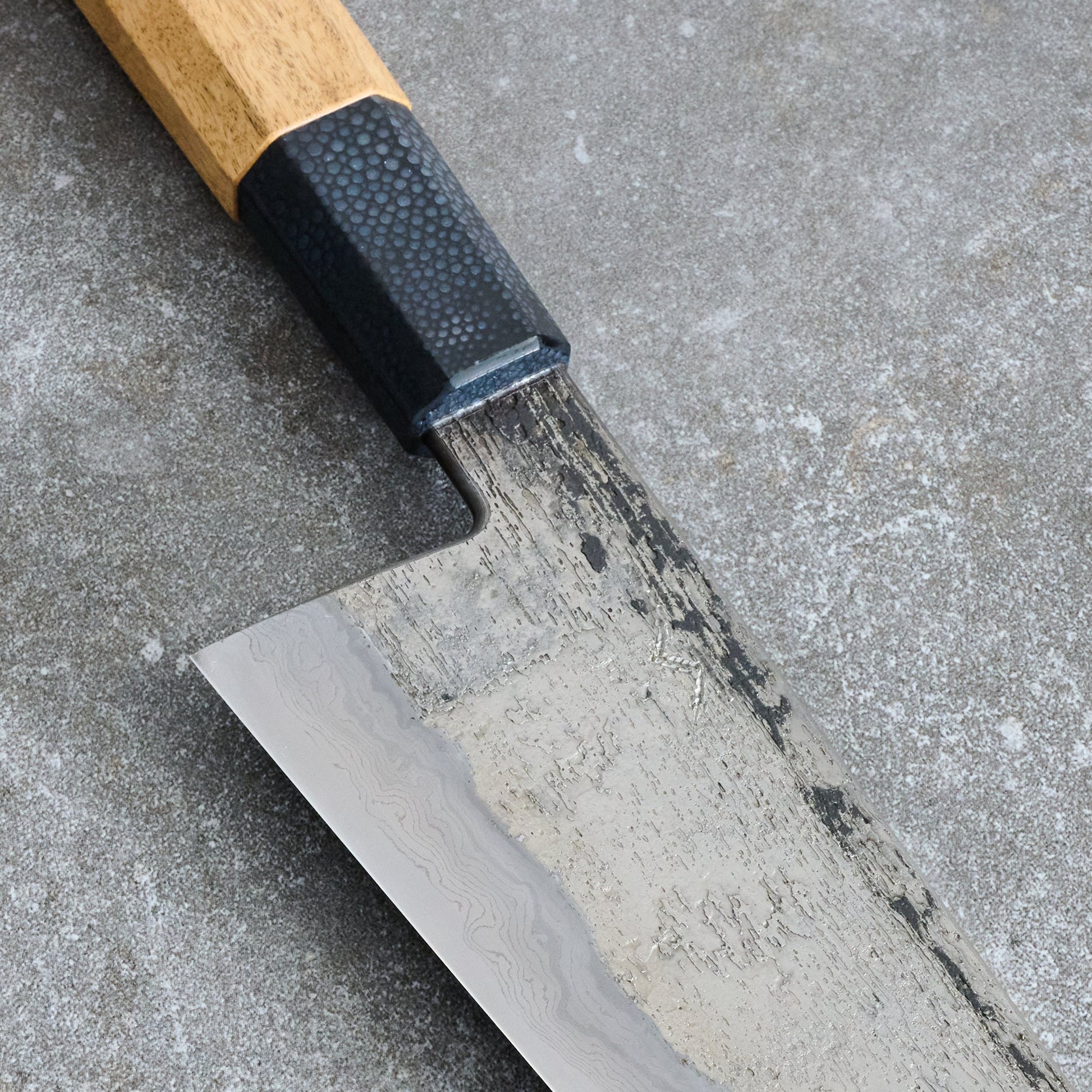 Gyuto 240mm Deep Etch Damascus Clad Apex Ultra, Royal Ebony & Ray Skin – view 6
