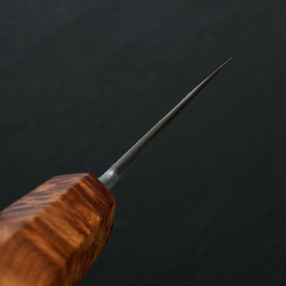 Gyuto 240mm GoMai Damasteel, Ni, Apex Ultra Thuya Burl Takedown – side profile