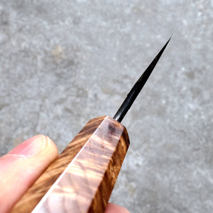 Gyuto 240mm GoMai Wrought Iron, Nickel, 52100, Black Ash Burl – side profile