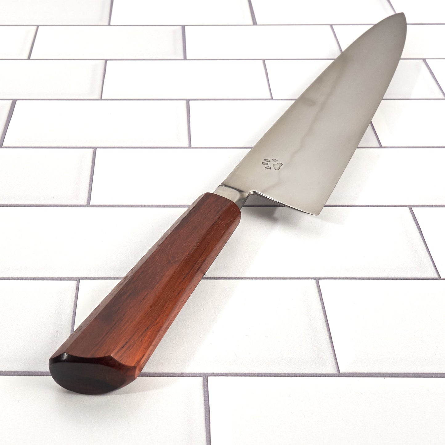 Gyuto 240mm Aogami #2 Honyaki Integral & Macassar Ebony – detail view