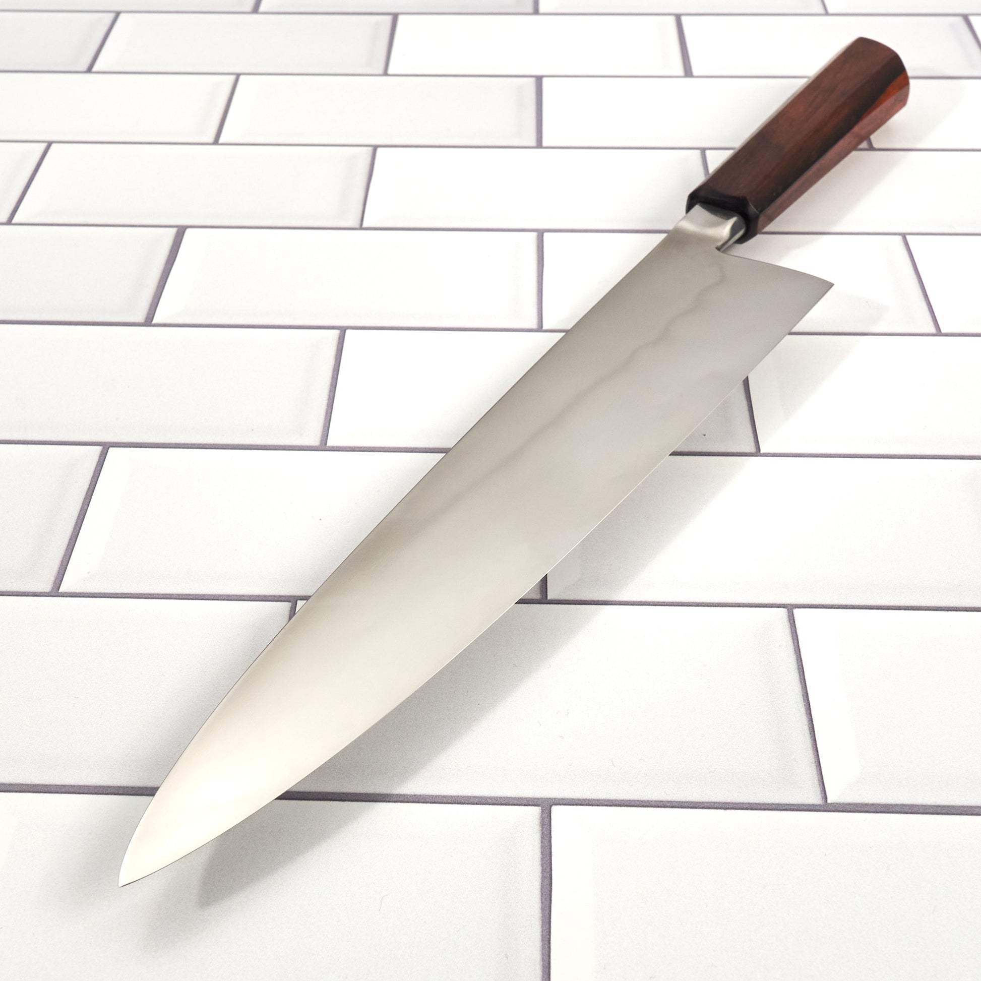 Gyuto 240mm Aogami #2 Honyaki Integral & Macassar Ebony – handle detail