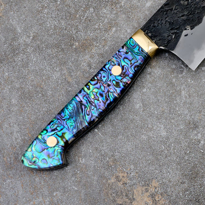 Gyuto 240mm Hon-Warikomi White #2 Iron Clad, Ku, Kasumi, Abalone Full Tang – detail view