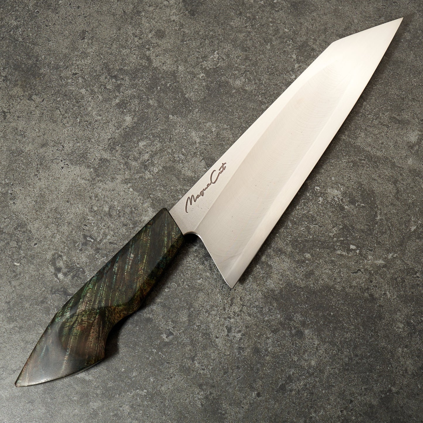 Gyuto 240mm MagnaCut 'S' Grind Nepalese Alder & Brass – side profile