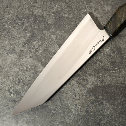 Gyuto 240mm MagnaCut 'S' Grind Nepalese Alder & Brass – blade close-up
