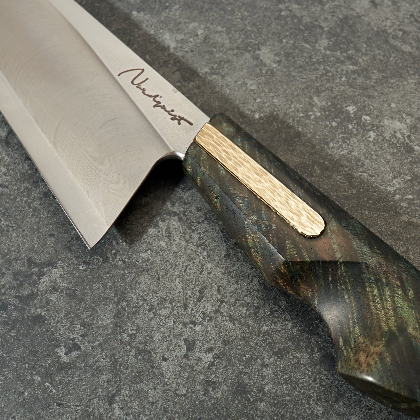Gyuto 240mm MagnaCut 'S' Grind Nepalese Alder & Brass – detail view