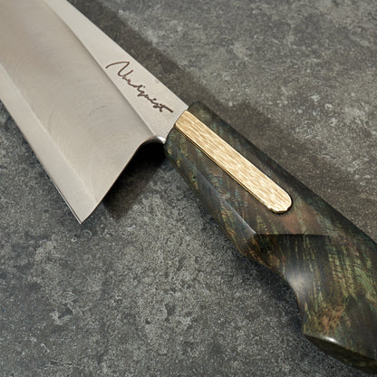 Gyuto 240mm MagnaCut 'S' Grind Nepalese Alder & Brass – detail view