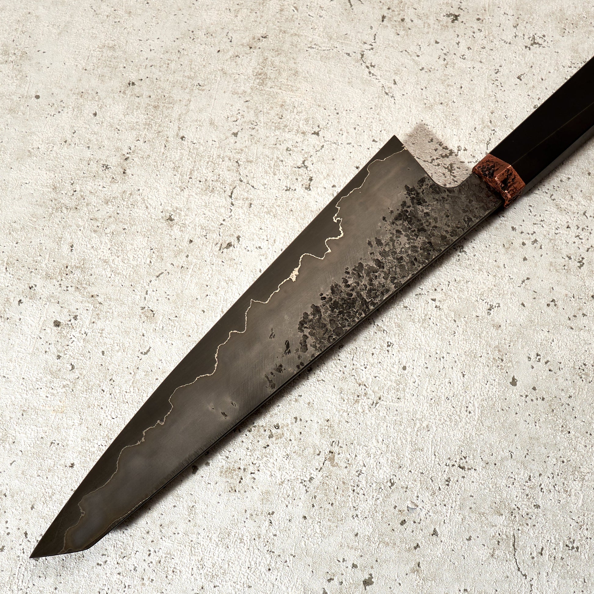 made by karyś X Oblivion Blades Gyuto 240mm OB 80crv2 Textured Go Mai – blade close-up
