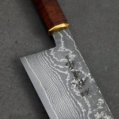 Gyuto 240mm SG2 Damascus Clad Gidgee & Brass – detail view