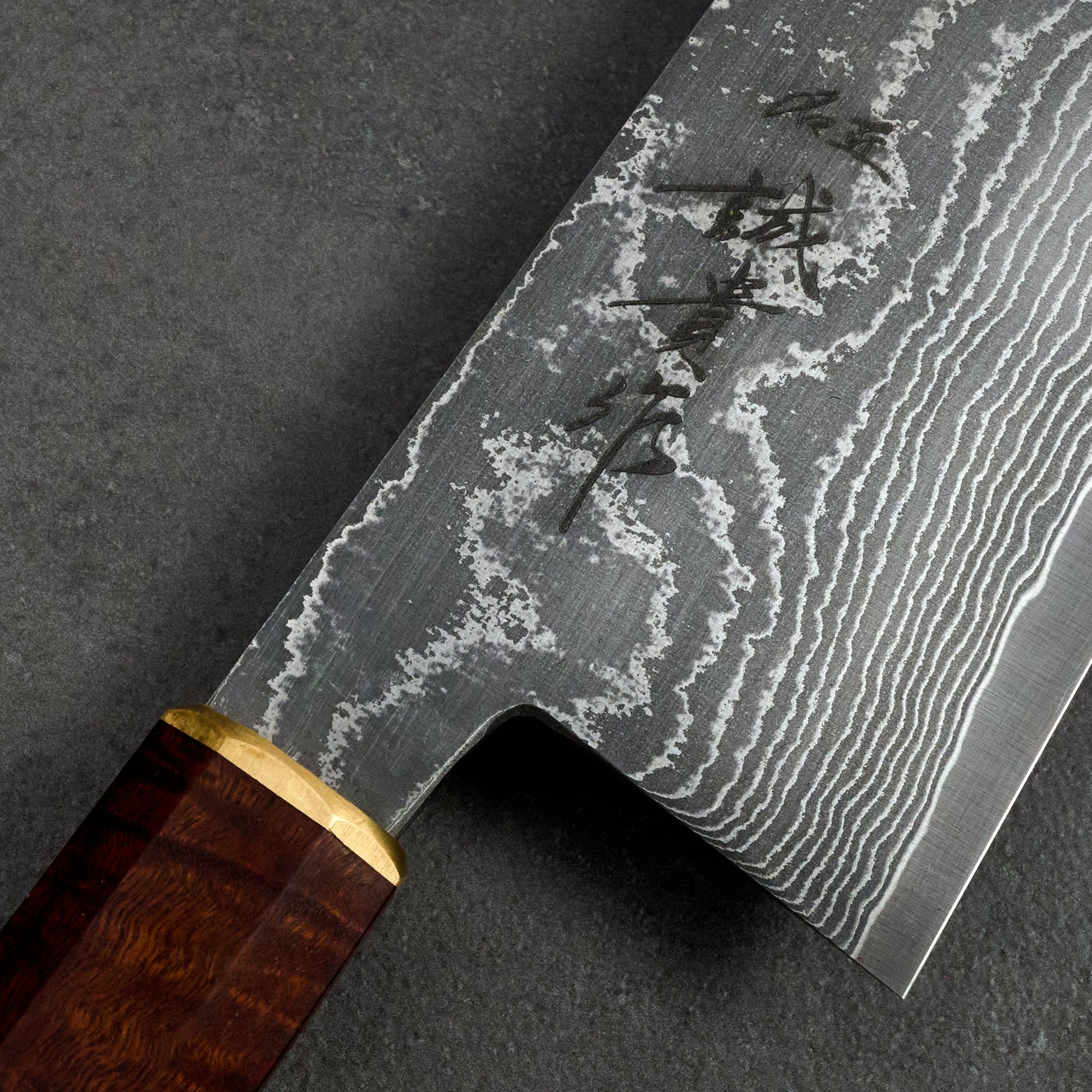 Gyuto 240mm SG2 Damascus Clad Gidgee & Brass – side profile