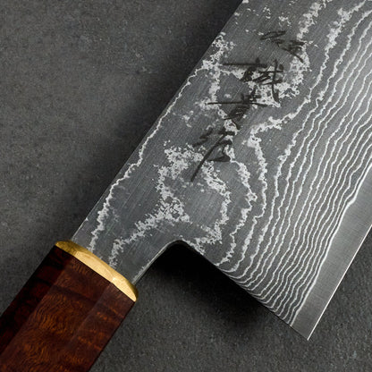 Gyuto 240mm SG2 Damascus Clad Gidgee & Brass – side profile