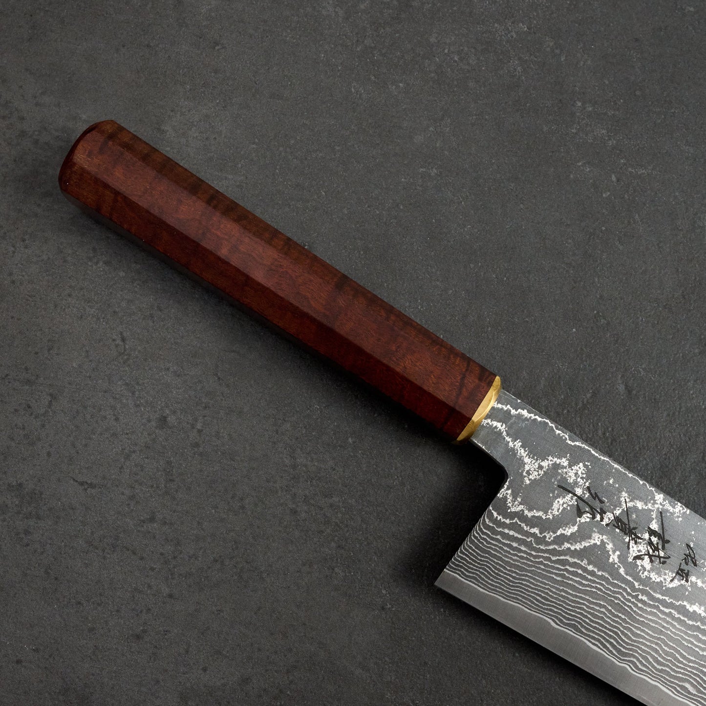 Gyuto 240mm SG2 Damascus Clad Gidgee & Brass – handle detail