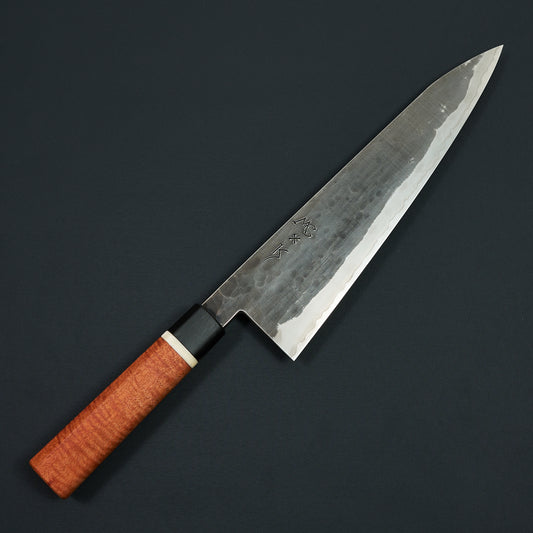 Gyuto 235mm Stainless Glad Apex Ultra KU Stone Finish Red River Gum & Bone By Simon Krichbaum