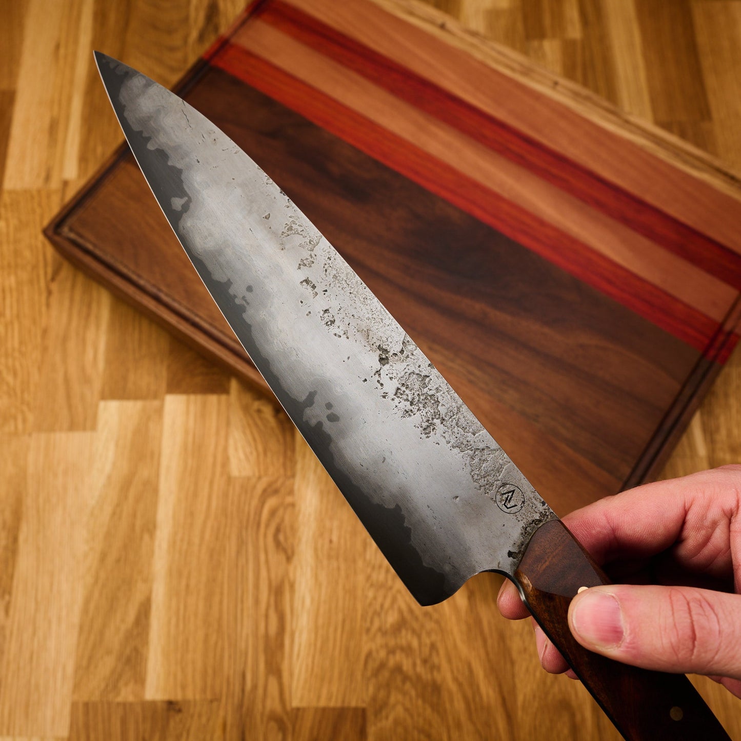 Gyuto 240mm San Mai Wrought Iron Clad Apex Ultra – detail view